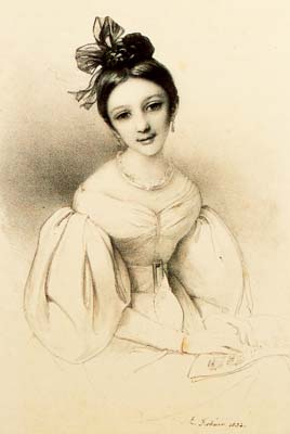 Clara Schumann im Jahre 1832. Lithografie von Eduard Fechner.