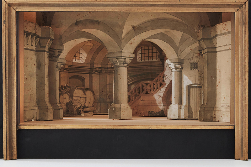 Angelo II.Quaglio: Modell zu Faust I, München, 1875, Auerbachs Keller, Deutsches Theatermuseum München
