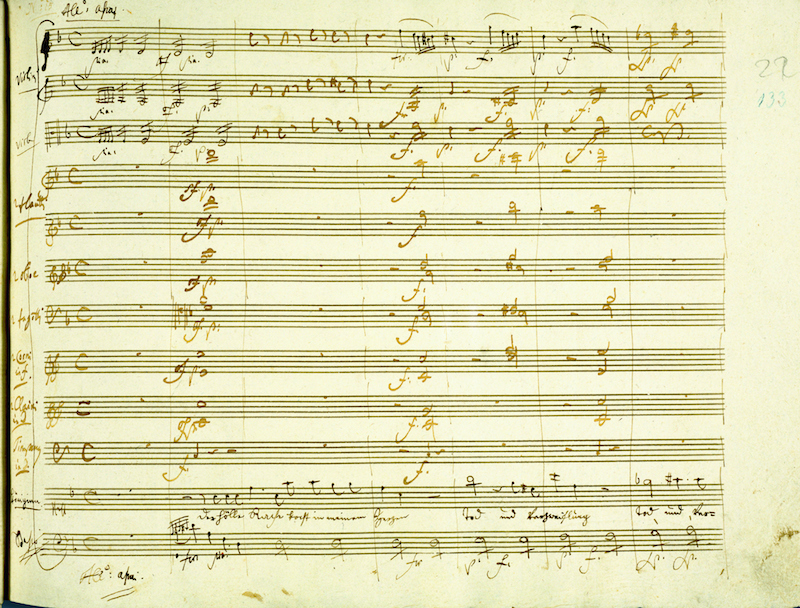 Originalpartitur der «Rachearie» aus der Zauberflöte.