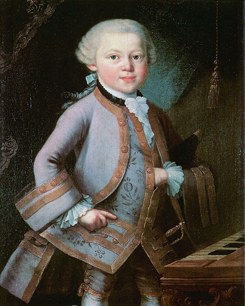 Auf dem musikalischen Eroberungsfeldzug: der siebenjährige Wolfgang Amadeus Mozart auf einerm Gemälde von Pietro Antonio Lorenzoni