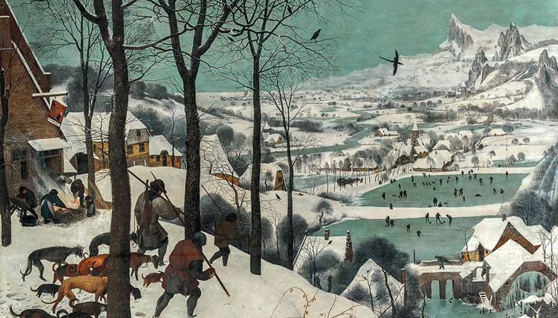 Pieter Bruegel d. Ä. (um 1525/30 vermutlich in Breugel oder Antwerpen ‒ 1569 Brüssel), Die Jäger im Schnee, 1565, Eichenholz, 117 × 162 cm, Kunsthistorisches Museum Wien, Gemäldegalerie, Bildnachweis: KHM-Museumsverband