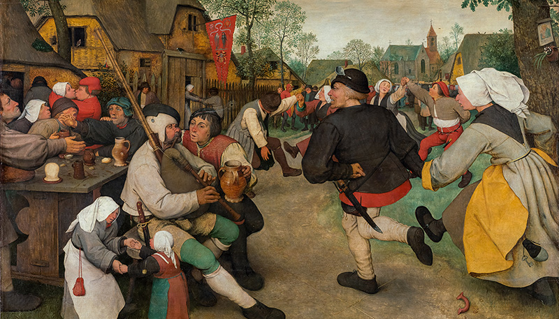 Pieter Bruegel d. Ä. (um 1525/30 vermutlich in Breugel oder Antwerpen ‒ 1569 Brüssel), Bauerntanz, Um 1568, Eichenholz, 113,5 × 164 cm, Kunsthistorisches Museum Wien, Gemäldegalerie, Bildnachweis: KHM-Museumsverband