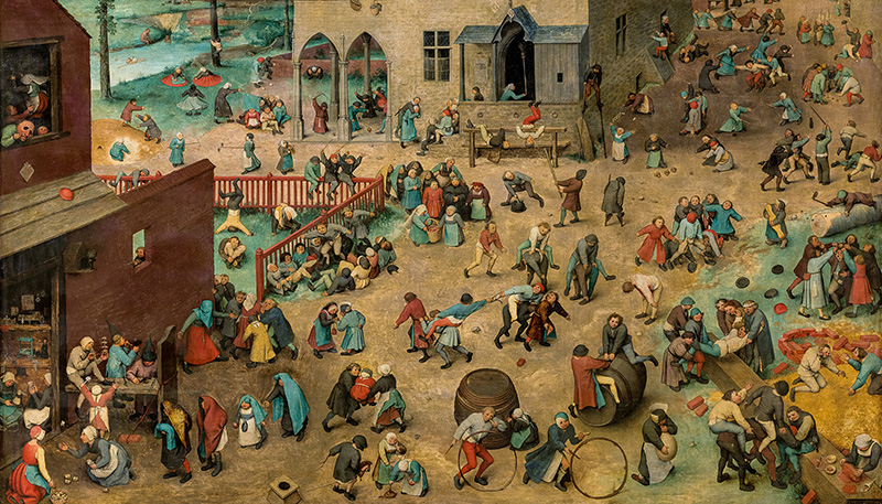 Pieter Bruegel d. Ä. (um 1525/30 vermutlich in Breugel oder Antwerpen ‒ 1569 Brüssel), Kinderspiele, 1560, Eichenholz, 118 × 161 cm, Kunsthistorisches Museum Wien, Gemäldegalerie, Bildnachweis: KHM-Museumsverband
